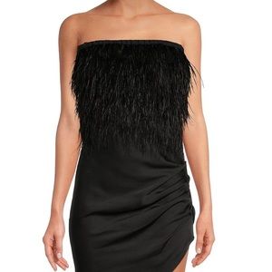Gianni Bini Black Feather Strapless Crop Top XL